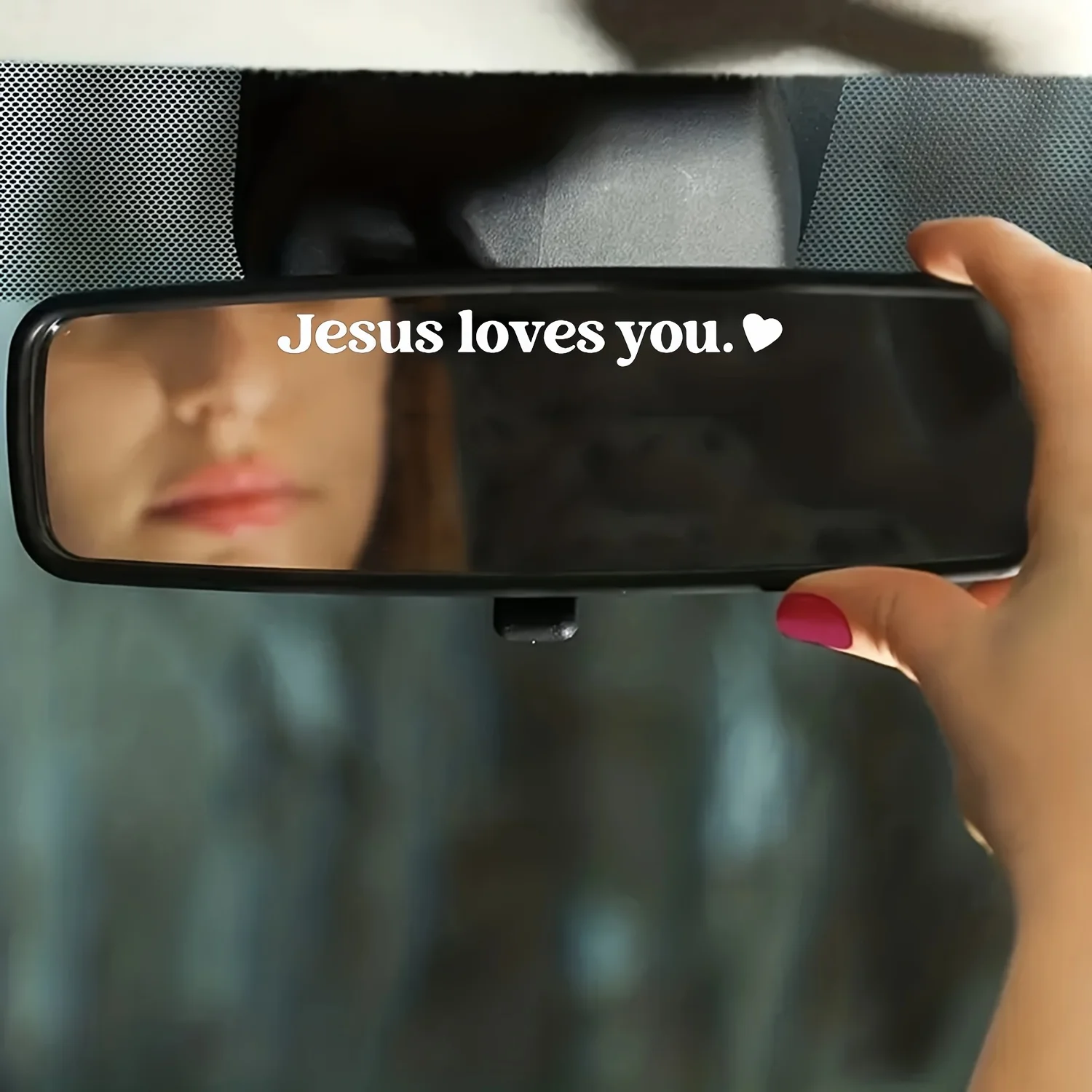 2pcs Jesus Loves You Rearview Mirror Car Stickers Reflecting Mirror Decals Heart-warming Sticker Vinyl Decals Self-adhesive