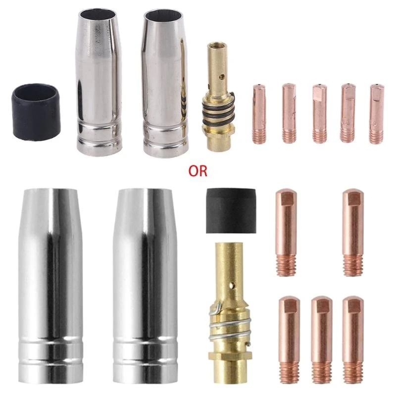 

JU64 9Pcs/Set 15Ak Mig/ Welding Nozzle Contact Tips 0.8X25Mm Gas Connector Holder AD068 Welding Accessory
