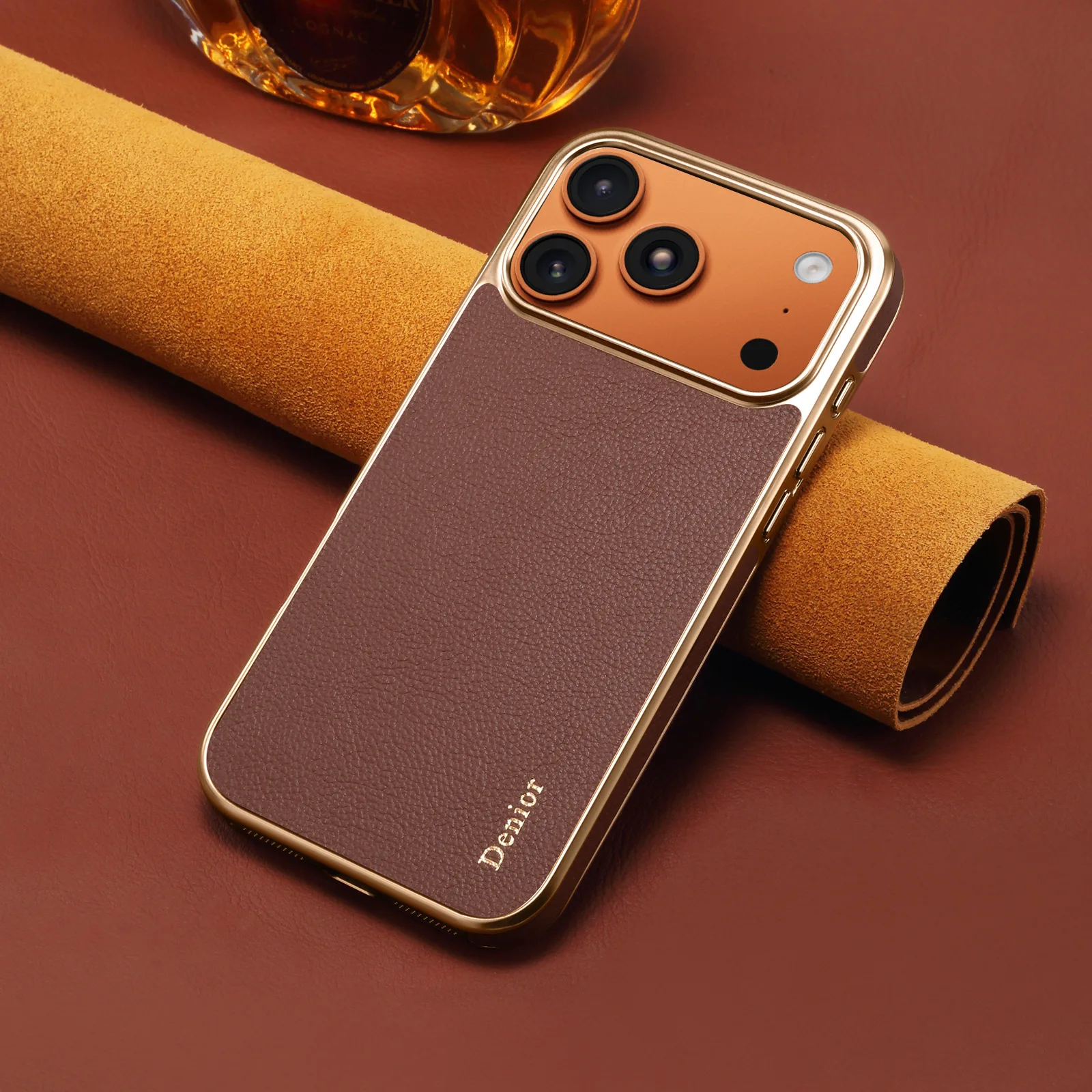 

Luxury Car Leather Phone Cover for I Phone Air 17 16 ProMax 16 Plus 15 14 Cowhide Electroplated Mobile Phone Case