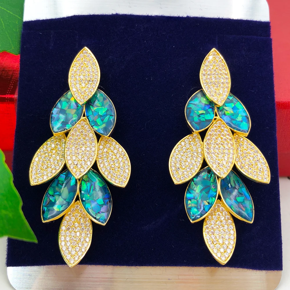 

Missvikki New Luxury Feather Shell Dangle Earrings Trendy Cubic Zircon Wedding Engagement Party Dubai Gold Earrings for women