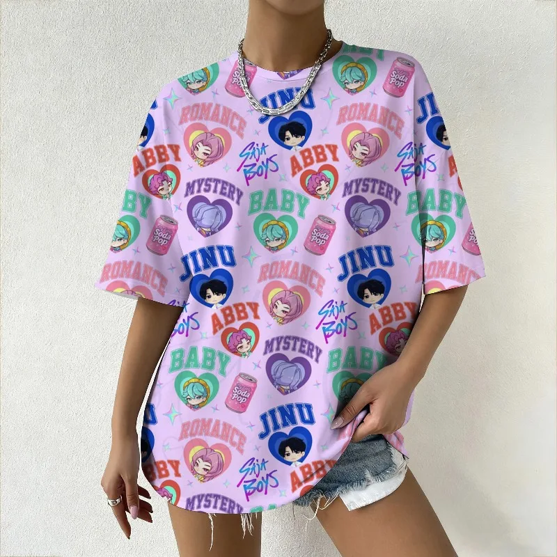 

Women's KPop Demon Hunters Graphic T-Shirt Trendy Streetwear Top Cute Cartoon Character Prints for Summer Fashion Enthusiasts