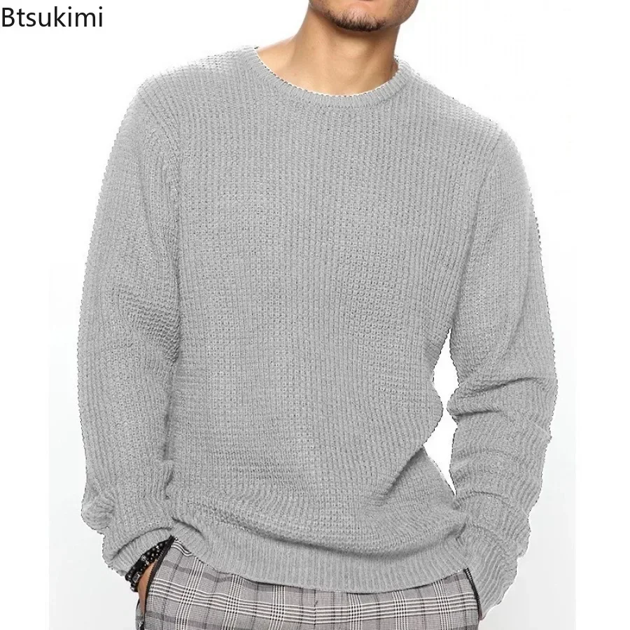 New 2024 Men\'s Knitted Sweater Top Autumn Winter Fashion Solid Color Loose Pullover Men\'s Casual Long Sleeve Round Neck Sweater