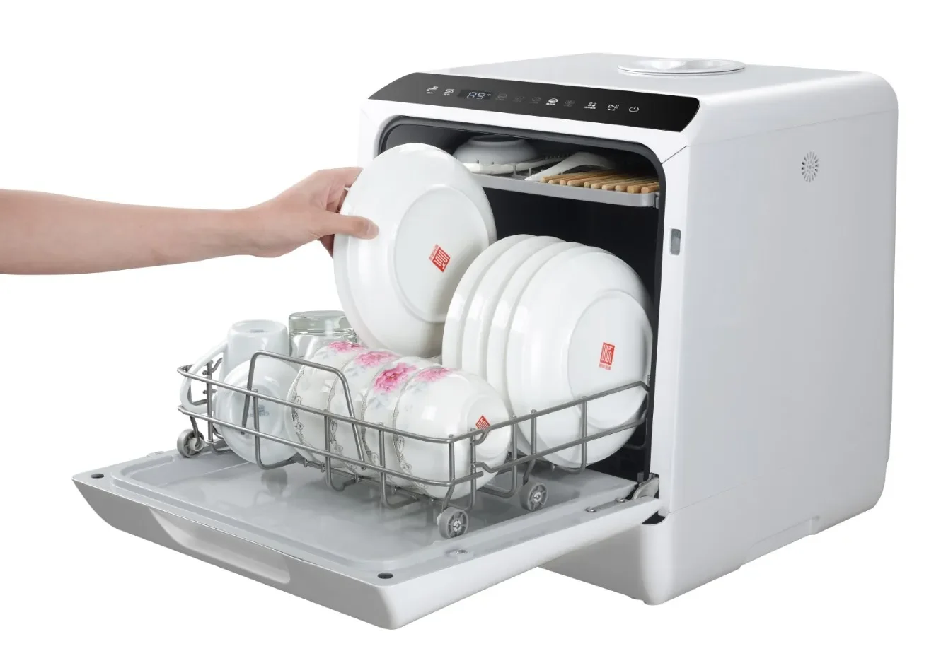 Mini Countertop Dish Washing Machine Automatic Portable Compact Dishwasher Home Dishwasher Electric Carton Plastic White 220 950