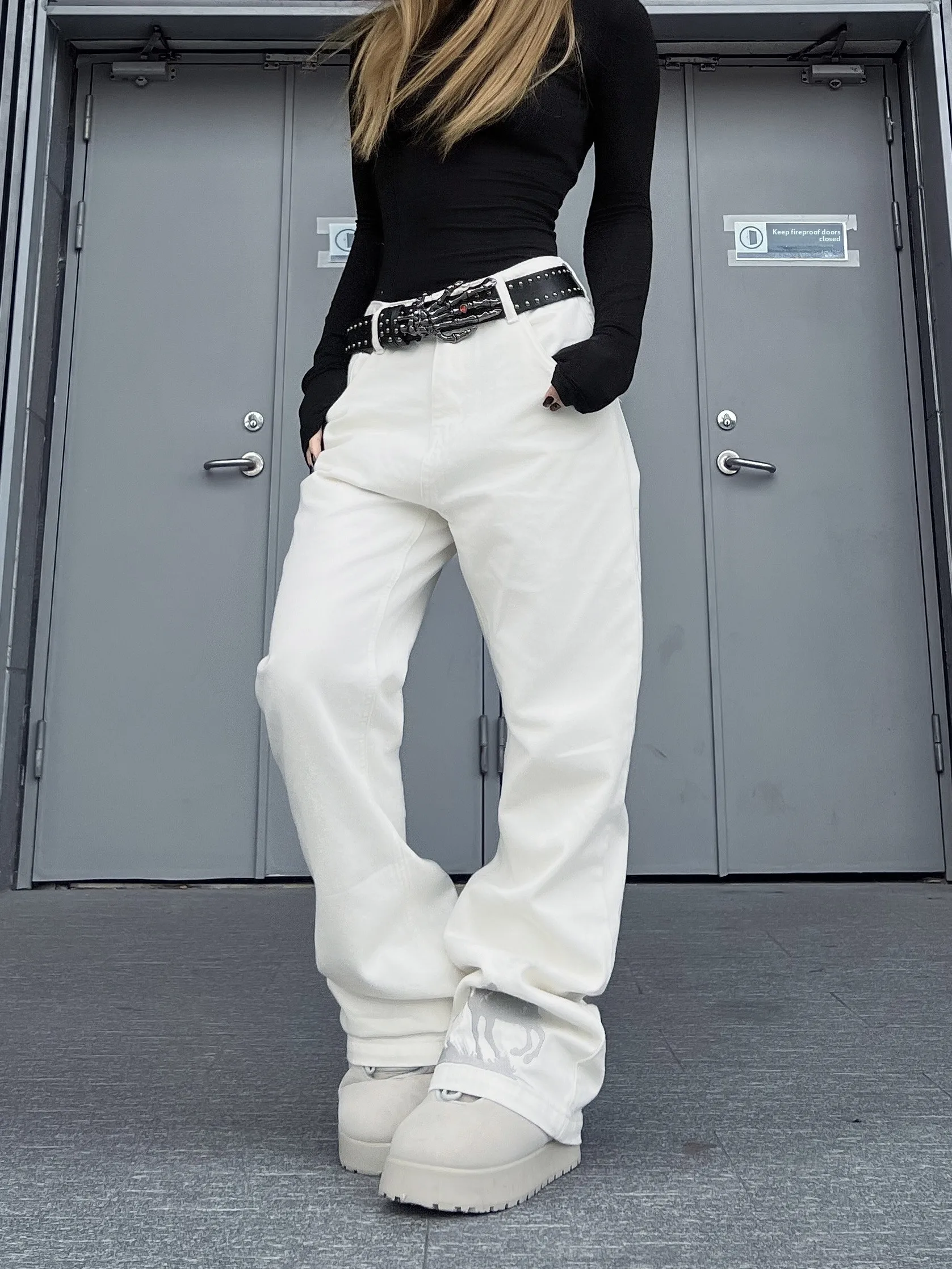 

American Sle Embroidered Flared Jeans High Street Slim A-Line Long Trousers Western Cowboy Patchwork mid Waist Jeans