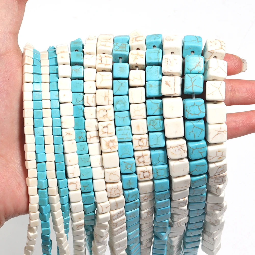 1 Strand 4/6/8/10mm White Blue Turquoise Beads Nature Stone Beads Square Shape  Loose Beads For Jewelry Making DIY Accessories