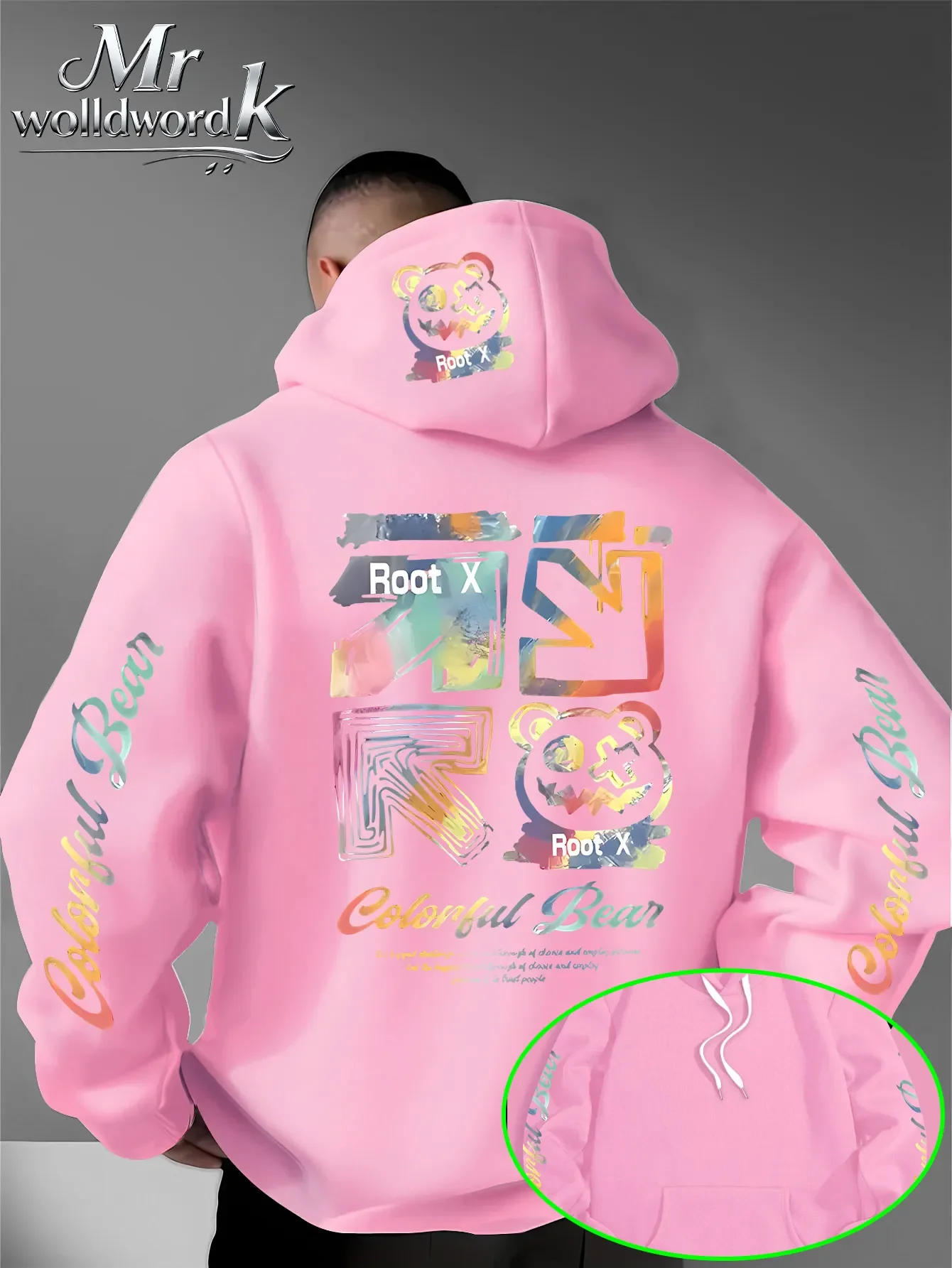 Trendy Casual Loose Splash Paint Bear Letter Art Design Oversized Hooded Sweatshirt Men Women