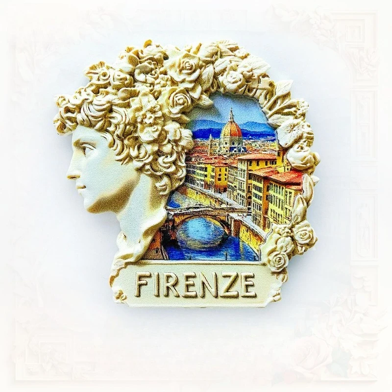 Florence Italy Fridge Magnet - Elegant 3D Plaster Sculpture Souvenir Unique Renaissance Art Gift for Travel & Gallery Decor