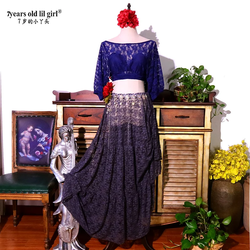 2026 Spring/Summer New Korean Lace Belly Dance Top Bat Sleeve for Practice And Performance BRR306