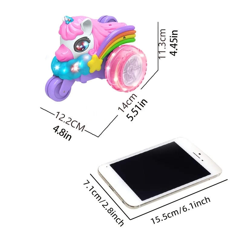 Unicorn RC Stunt Car, Pink Dancing Spinning Toy Car for Kids, with Remote Control, Indoor Outdoor Party Gift