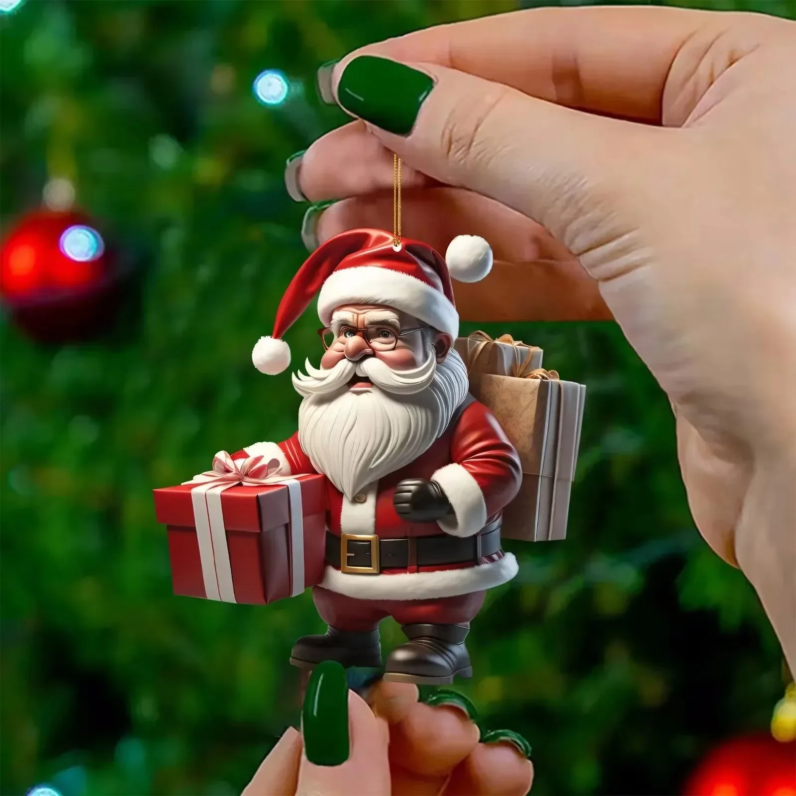 Christmas Flat Acrylic Hanging Pendant Cartoon Santa Claus Snowman Car Drop Ornaments Merry Christmas Decor Happy New Year 2025