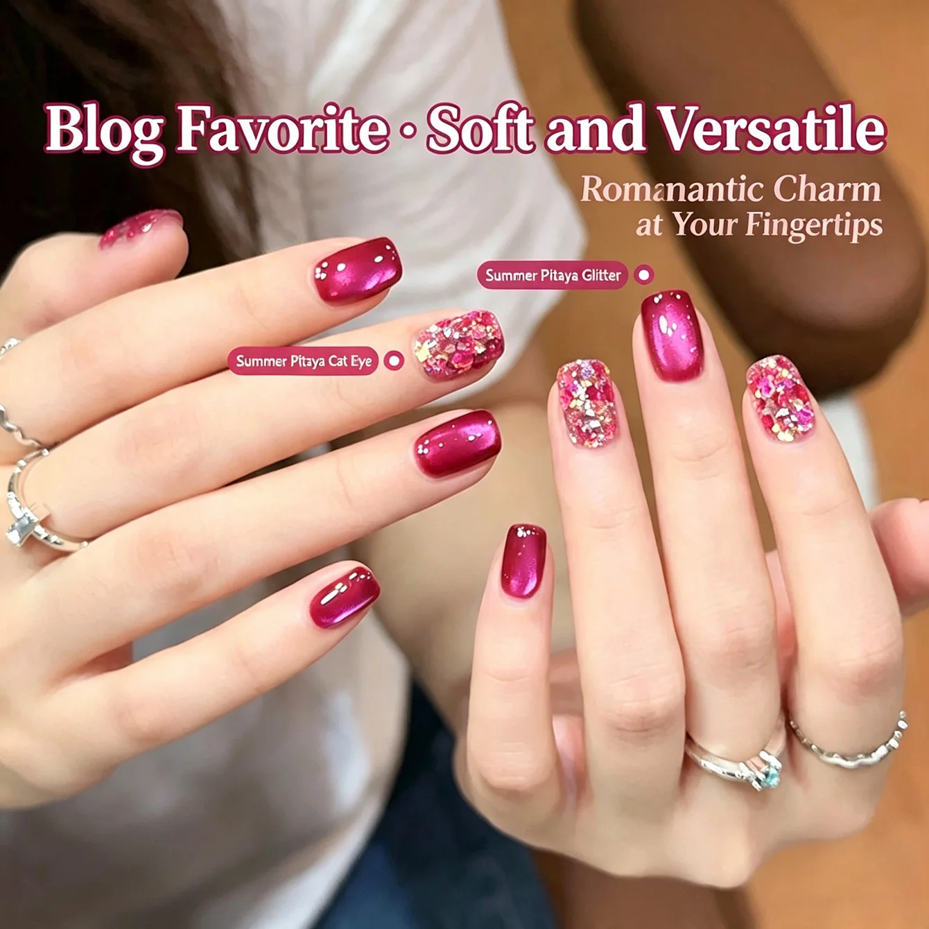 MN Dragon Fruit Cat Eye Glitter Gel Nail Polish Set - 2026 Popular Whitening Glass Bead Super Shiny Sequins Beauty Enthusiasts