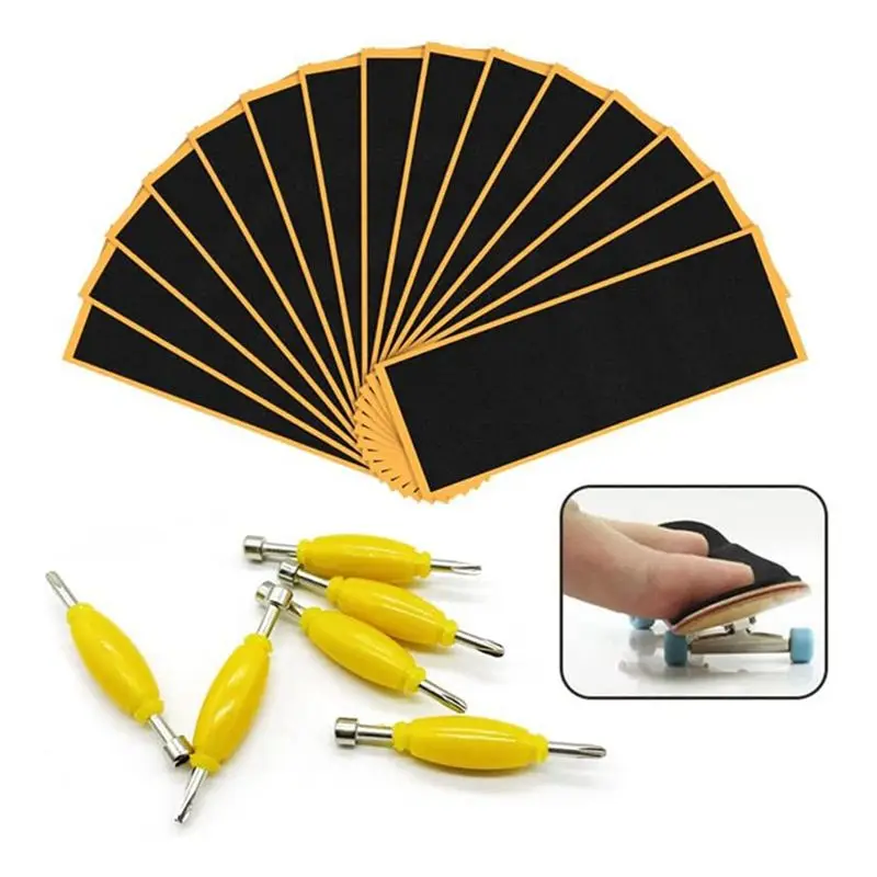 PHILE-12 Pack Fingerboard Grip Tape Sticky Foam Sticker Replacement + Screwdriver Tool Nut Driver Spare Parts For Finger Skatebo