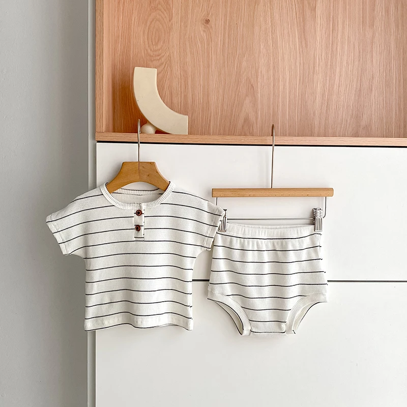2026 Summer 0-24M Baby Clothing Set Striped Tee and Shorts 2 Pcs Boy Clothes Suit Baby Boy Cute Clothing Set