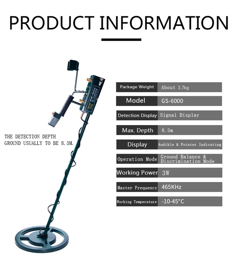 GS-6000 Mini Underground Metal Detector Treasure Machine W/Headphone Max Depth 8.5m LED Screen