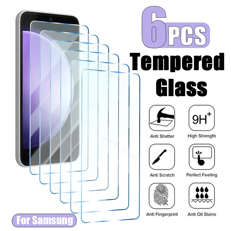 6PCS Protective Glass For Samsung Galaxy A14 A54 A53 A13 A34 A33 A32 A52S S21FE 5G S22 Plus Screen Protector for Samsung A52 A72