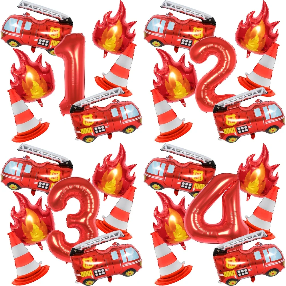 1Set Feuerwehrauto Luftballons Set Rot 32 Zoll Anzahl Ballon Flamme Luftballons Für Baby Dusche Feuerwehrmann Geburtstag Party Dekoration