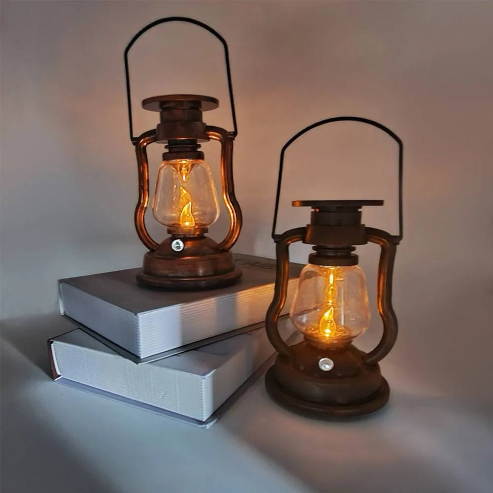 Solar Powered Antique Table Lamps Portable Retro Nightstand Light 300mAh Built-In Battery for Outdoor Fishing Hiking