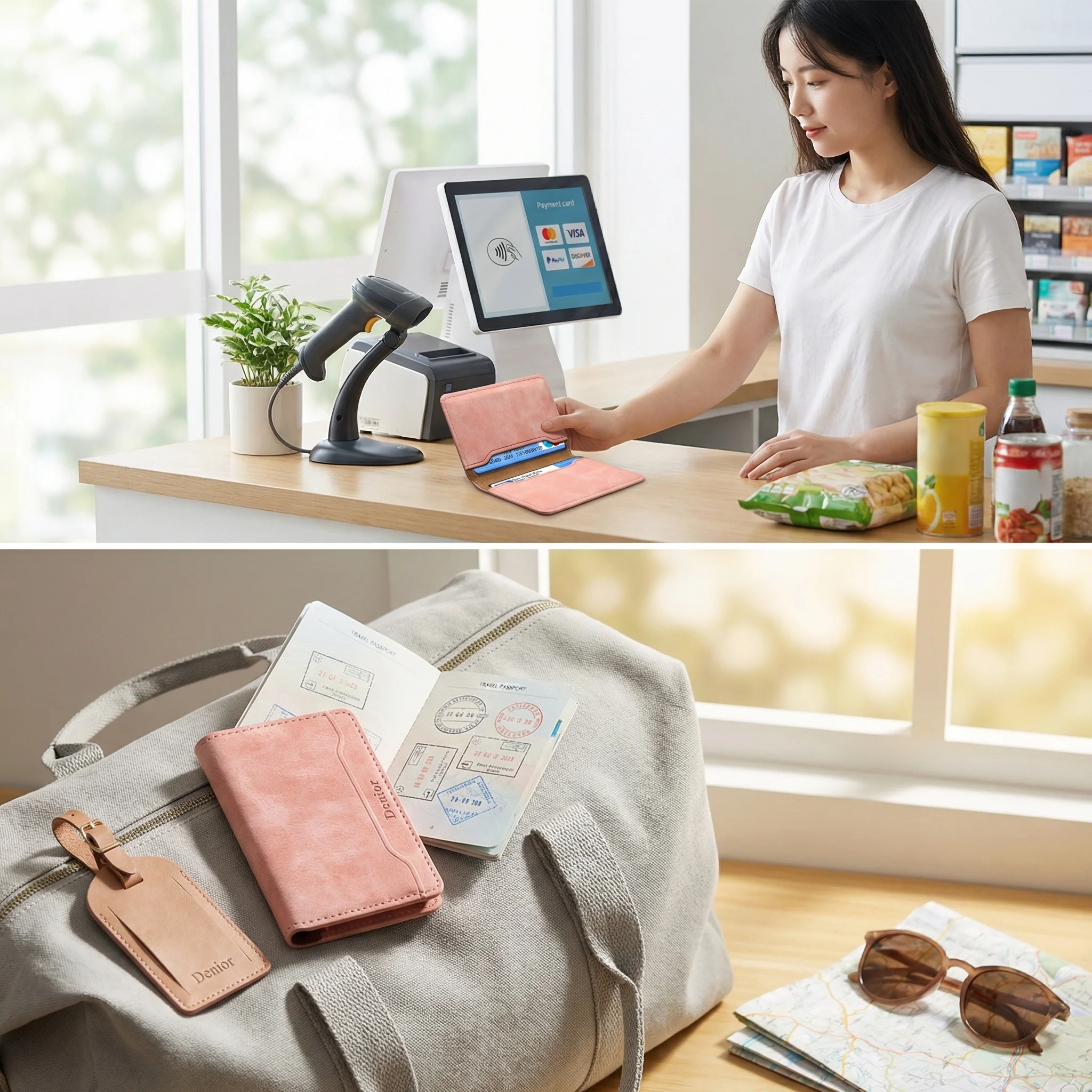 Denior Rosa Magnetischer Kartenhalter für iPhone MagSafe Wildleder Flip Wallet Stand Kartenetui – Detail 3