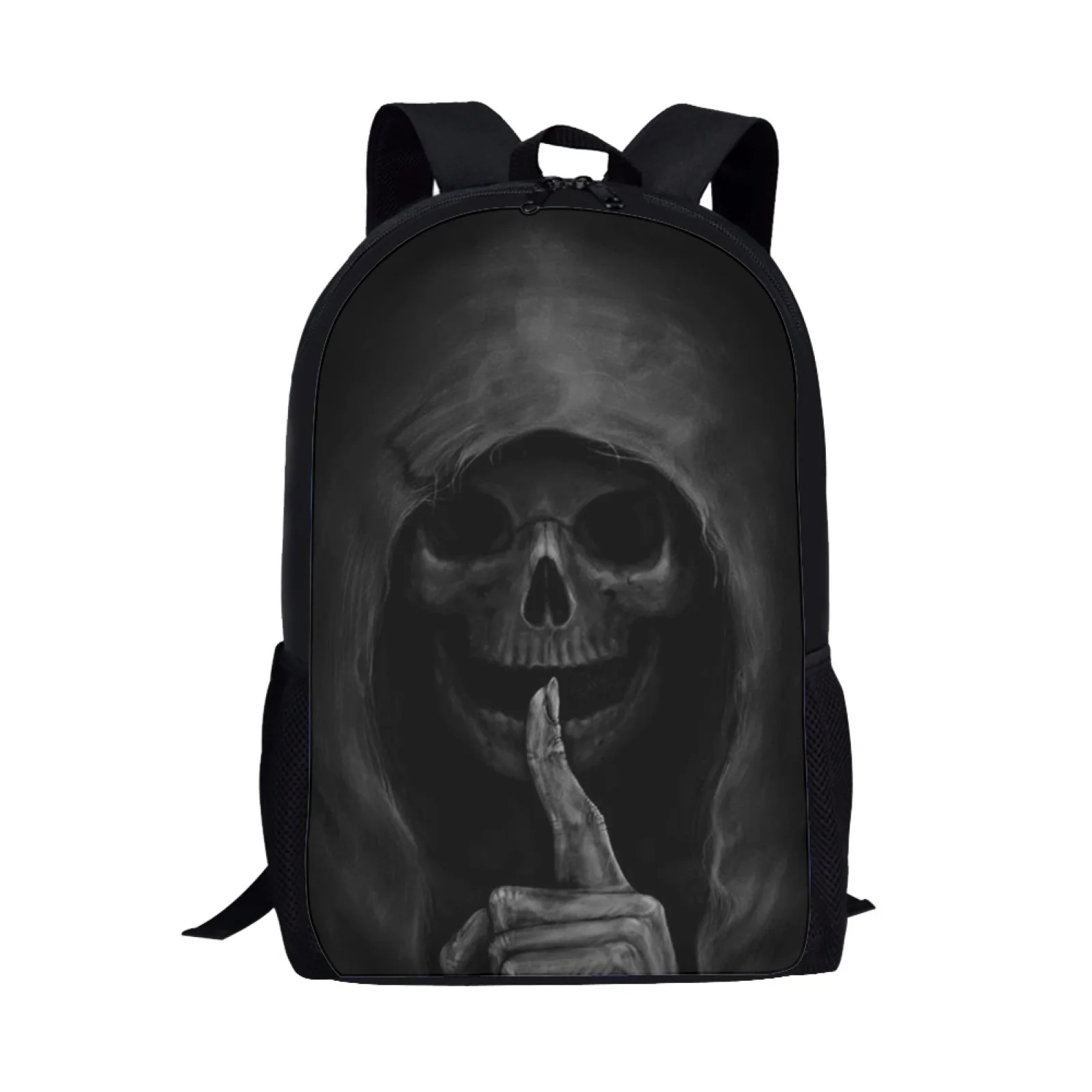 Cute Funk Skull 3D Print Black School Backpack for Boys Girls Teenager Kids Book Bag Casual Shoulder Bags 16Inch Satchel Mochila