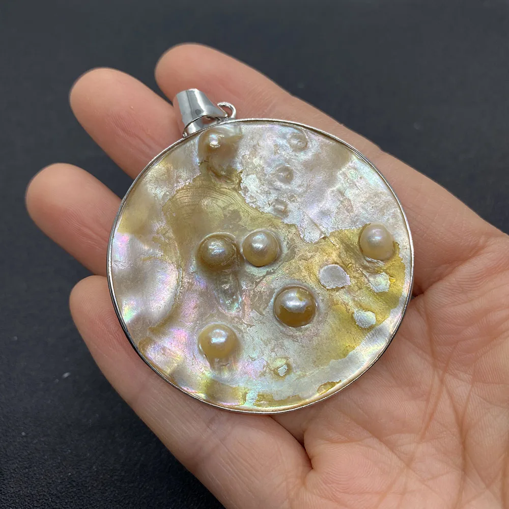 Exquisite Natural Freshwater Pearl Oval Round Pendant Necklace 36-50mm Charm Fashion Making Jewelry DIY Earring Accessories 1Pcs