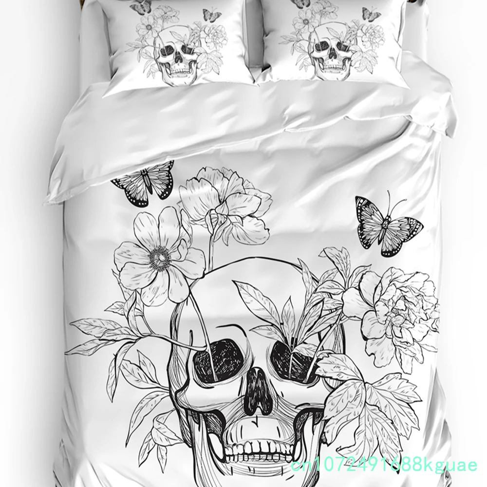 Skull Flower Butterfly Leaf Duvet Cover Bed Bedding Set Home Textile Quilt Cover Pillowcases Bedroom Double Bedding Set No Sheet