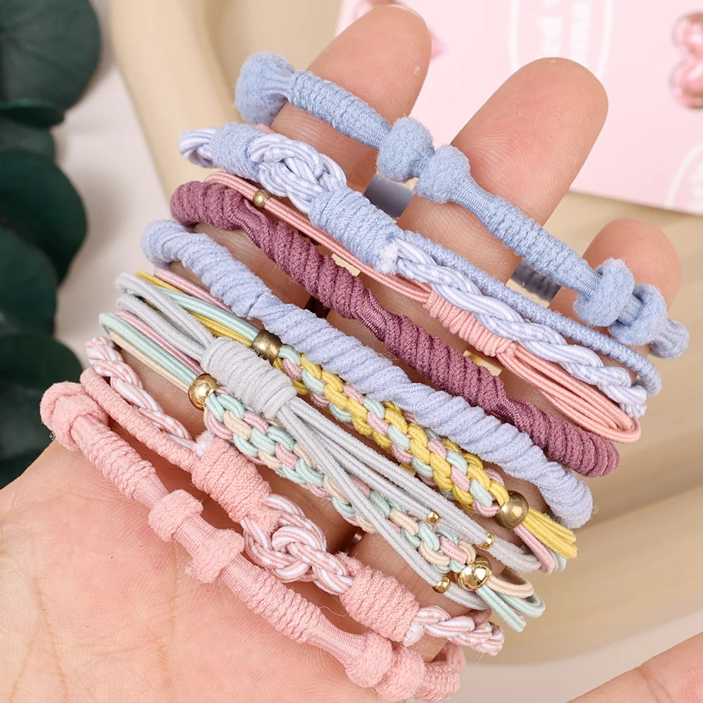 20pcs/set Boho-style Hair Rope Bracelets Kids Hand Woven Base Vintage Head Ropes High Stretch Without Damaging Hair Accessories