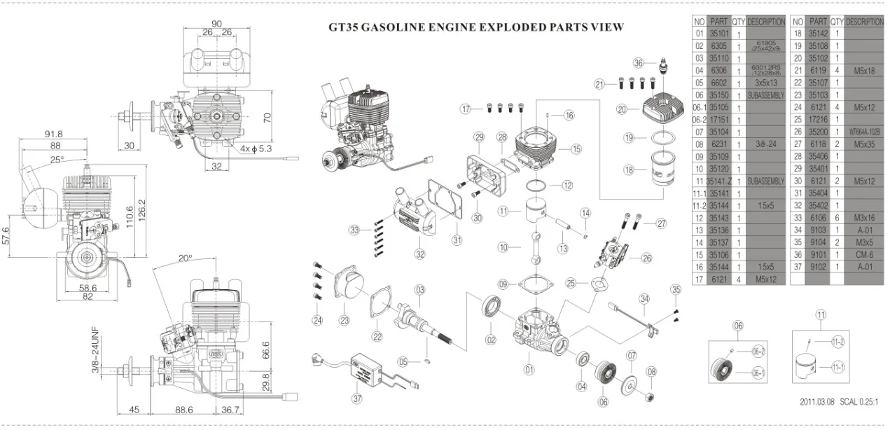 GT35 مكبس الدائري 35143 لمحرك NGH 35cc البنزين طائرة نموذجية