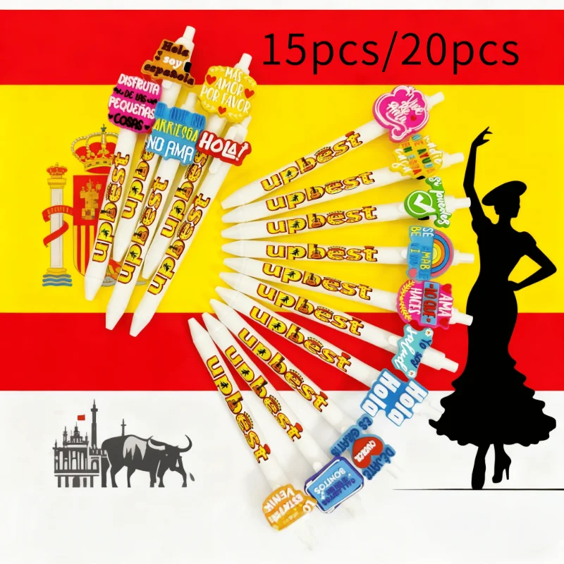 

15 шт./20 шт., вдохновляющая шариковая ручка с испанской фразой, поощряющая подарочная ручка серии с фразами, черная быстросохнущая шариковая ручка