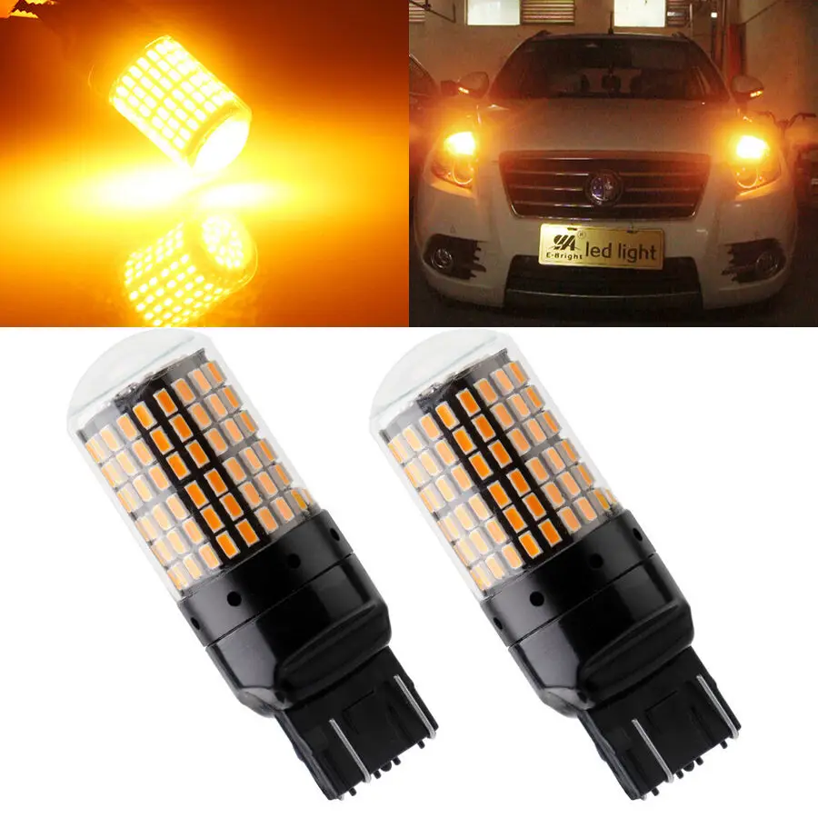 

2Pcs Amber T20 7443 LED Canbus 144SMD Error Free Car Brake Light Lamp Bulbs 1156.1157.7440.3156.3157.bau15s.ba15s.p21w.bay15d