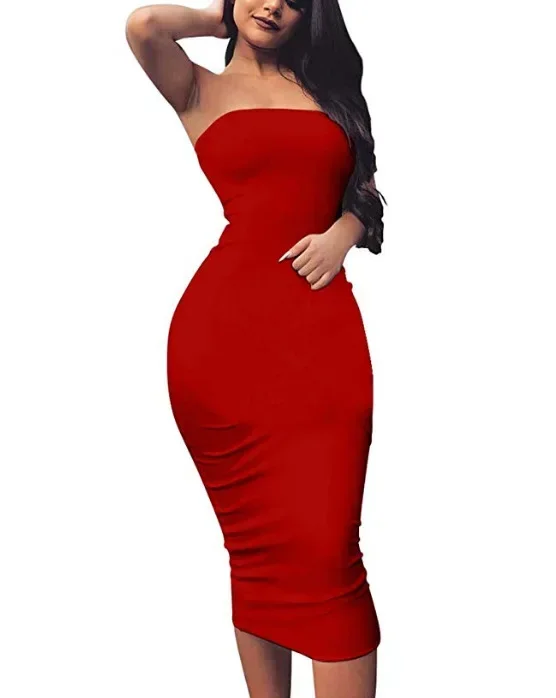 Women Sexy Sleeveless Off Shoulder Tube Dresses Basic Bodycon Sundress Strapless Stretchy Night Club Dress Plus Size 9XL 8XL 7XL