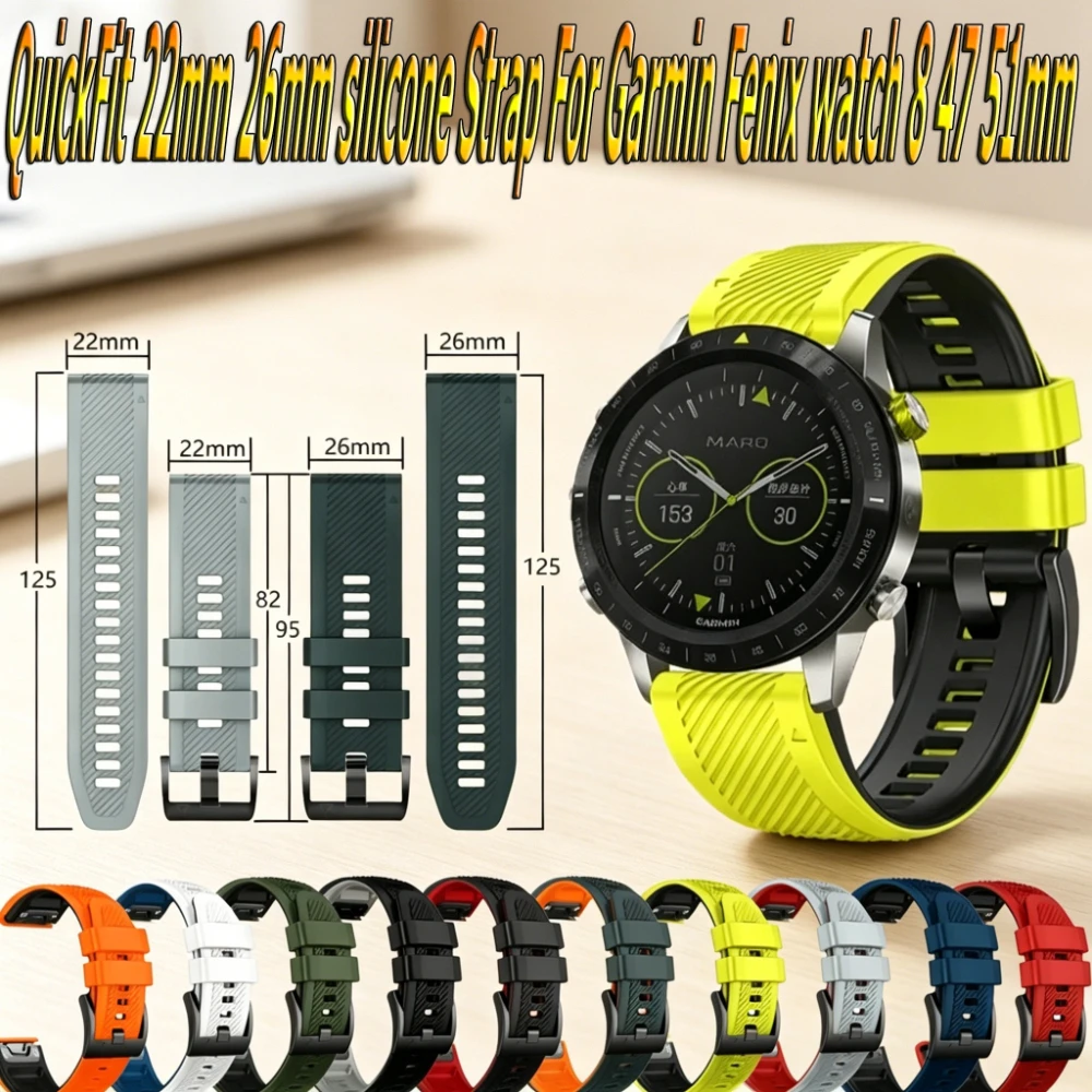 QuickFit 22mm 26mm silicone Strap For Garmin Fenix watch 8 47 51mm 7 7X 6 6X 5 5X Enduro 2 3 COROS VERTIX 2 2S Replacement Band