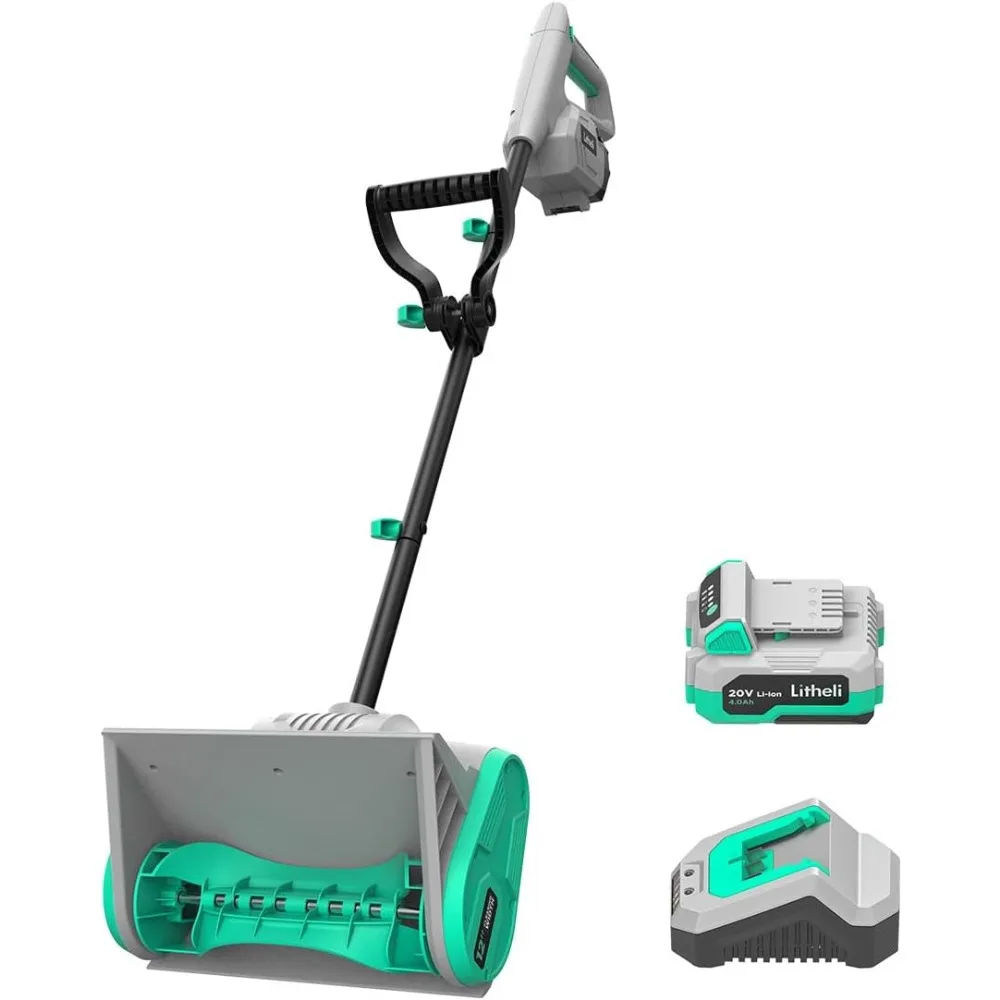 Cordless Snow Shovel, 20V 12-Inch Battery Powered Snow Thrower, Battery Snow Blower with Auxiliary Handle