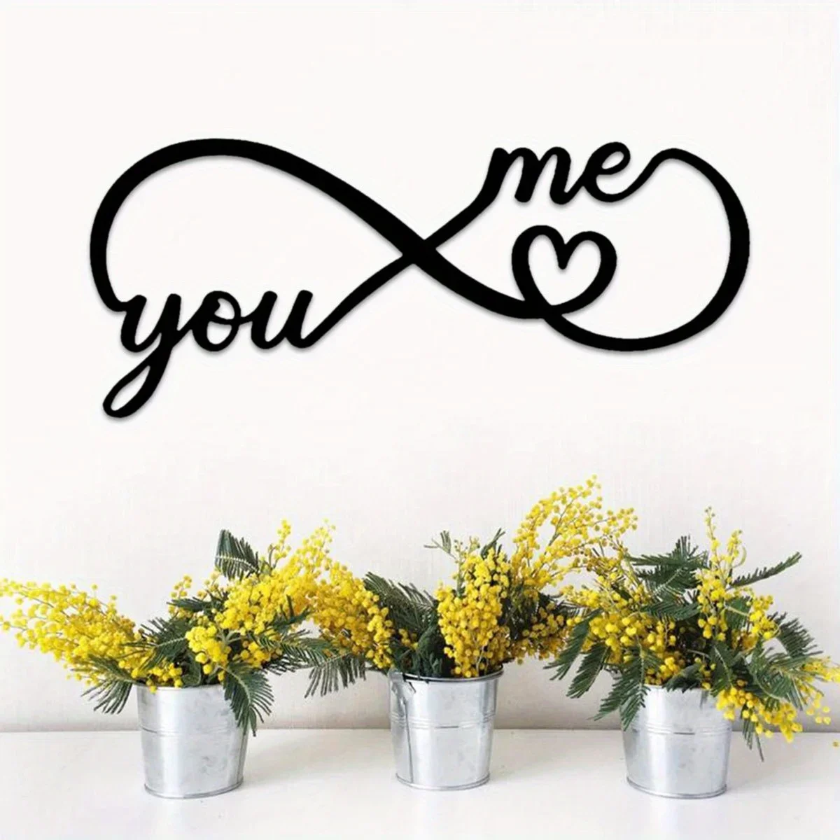 Geometric Infinity Heart Sign Metal Home Decor Garden Office Wall Decorative Black Word Sign for Love and Harmony Background