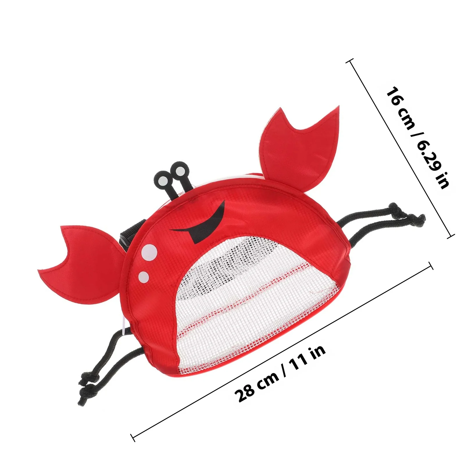 어린이용 게 디자인 메쉬 비치백 조개 수집용 토트백 방수 PVC 천 파우치 조절 가능한 스트랩 포함 야외 수영용