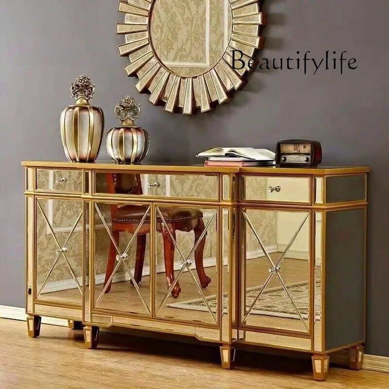 Vo Champagne Silver Home Decor Mirored Cupboard Cabinet With Muti Drawers