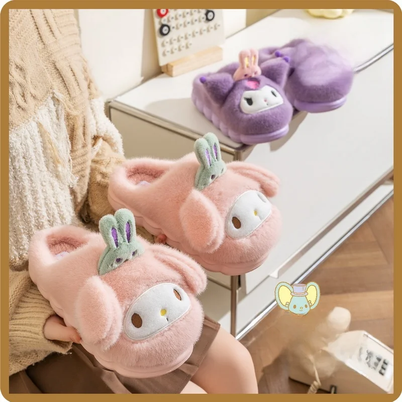 

Kids' Slippers House Shoes Cartoon Cinnamoroll Winter Shoes For Girls Warm Anti-slip Soft Bottom Pink White Shoes Size 30-41