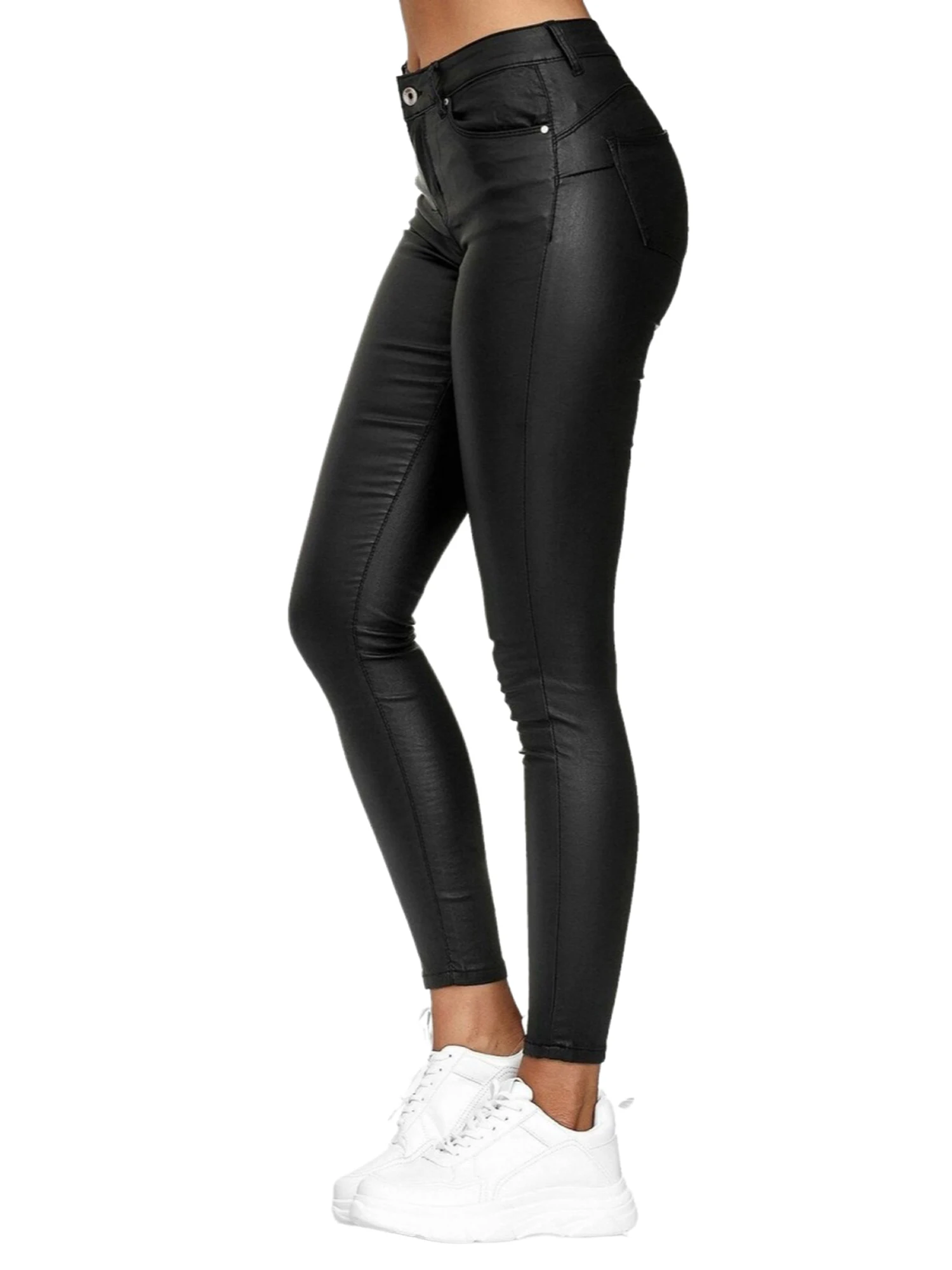 بنطلون نسائي بلون سادة عالي الخصر مناسب مع جيوب S M L XL XXL XXXL