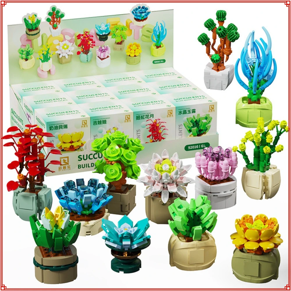 

Succulent Building Blocks Simulated Plant Potted Handmade Assembly Model Puzzle Toys Balcony Decorations Holiday Creative Gifts