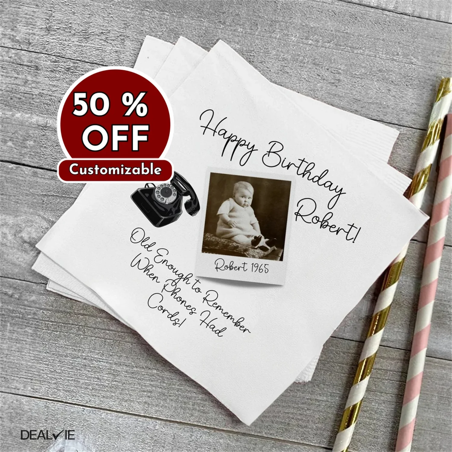 50 قطعة مناديل عيد الميلاد المخصصة، مناديل مخصصة للصور والأسماء، ديكورات حفلات فريدة، مقاس كوكتيل وغداء، الستين