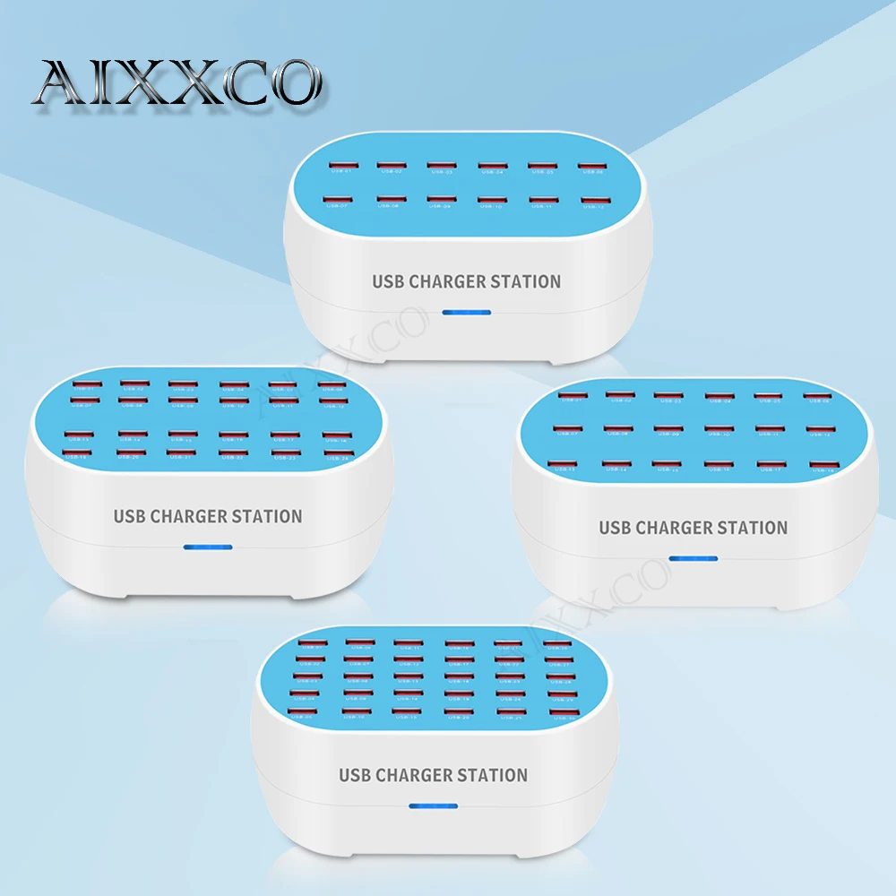 

Новая USB-зарядная станция AIXXCO, 12, 18, 24, 30 портов, концентратор 120 Вт, 150 Вт, Настольная док-станция для быстрой зарядки телефона, адаптер питания