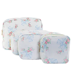 New Classic Pink Blue Print Bow Waterproof Nylon Cosmetic Bag Daily Necessities Storage Bag Party Bag