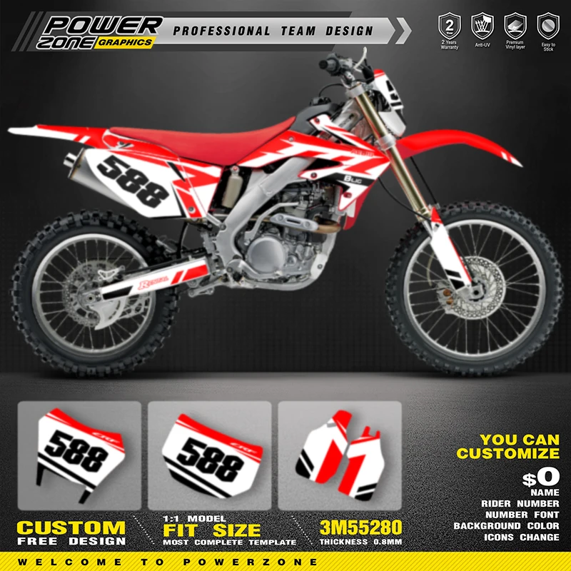 

PowerZone полная графика фоновые наклейки комплект наклеек для HONDA CRF250X 2019 2018-2004 250X мотоцикл индивидуальный номер 015