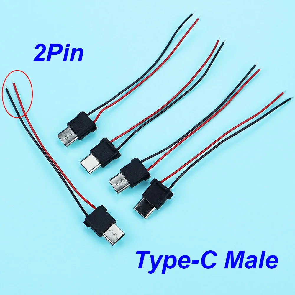 1-5-10 PCS Connector Type-C Male 2Pin Welding Wire Waterproof Strip Connector Charging Dedicated Interface