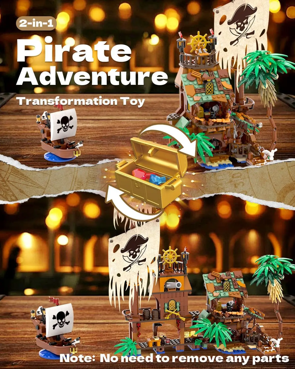 833PCS Pirate Fortune Harbor Building Blocks เรือ Dock House รุ่น Creative Play การศึกษา DIY ของเล่นของขวัญวันเกิดสําหรับเด็ก