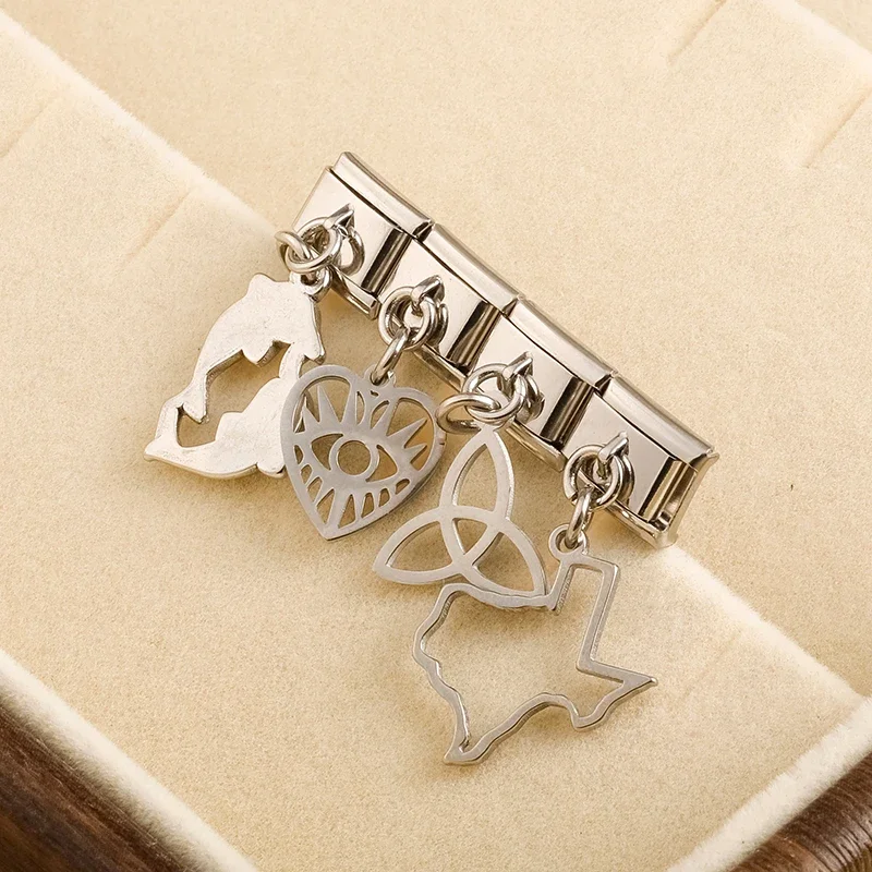 Hapiship 2024 New Fashion Sweet Dolphin Heart Eye Italian Charm Links Fit 9mm Bransoletka ze stali nierdzewnej Biżuteria DIY Making DJ1511