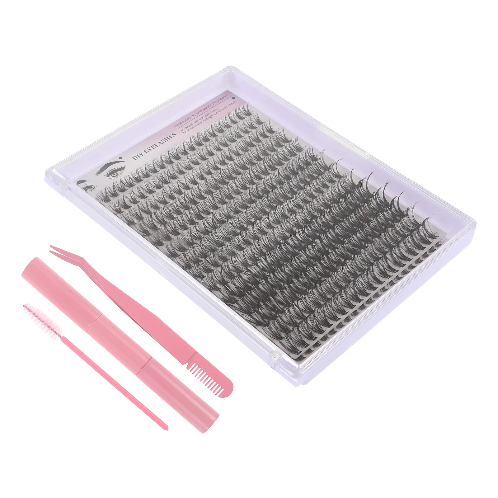 1Sets Cluster Wimpern Extensions Kit DIY Wimpern Verlängerung Werkzeuge Rosa Gebogene Pinzette Wimpern Kleber Entferner Pinsel Individuelle Lash