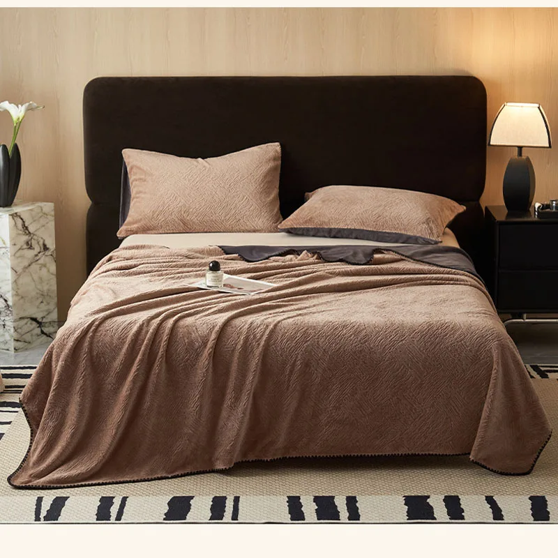 

Плед из молочного вельвета, утолщенный, для офиса, дивана, для сна, осенний, однотонный, с рельефным узором, из кораллового флиса, двухслойный, теплый, для отдыха