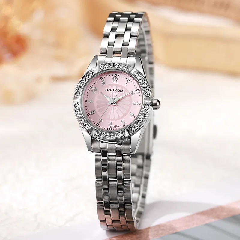 Verstellbares Stahlarmband Damen-Quarzuhr mit Gänseblümchen-Zifferblatt, Luxus-Diamant-Intarsien, Geschenkuhr, Dropshipping-Uhr, Relojes Para Mujer – Detail 3