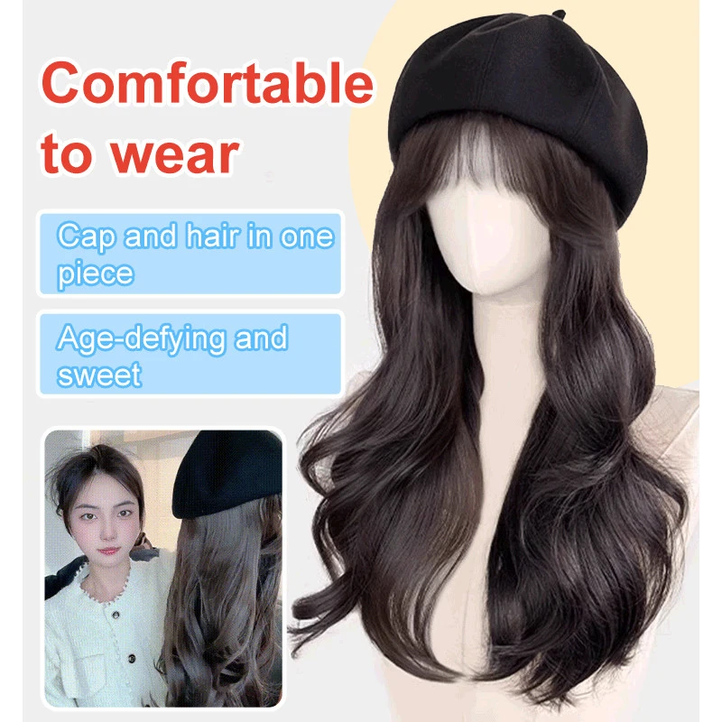 15inch Long Curly Hair Synthetic Wig Cap Beret Comfort Wig Cap Cap Hat Wig Comfort Wig