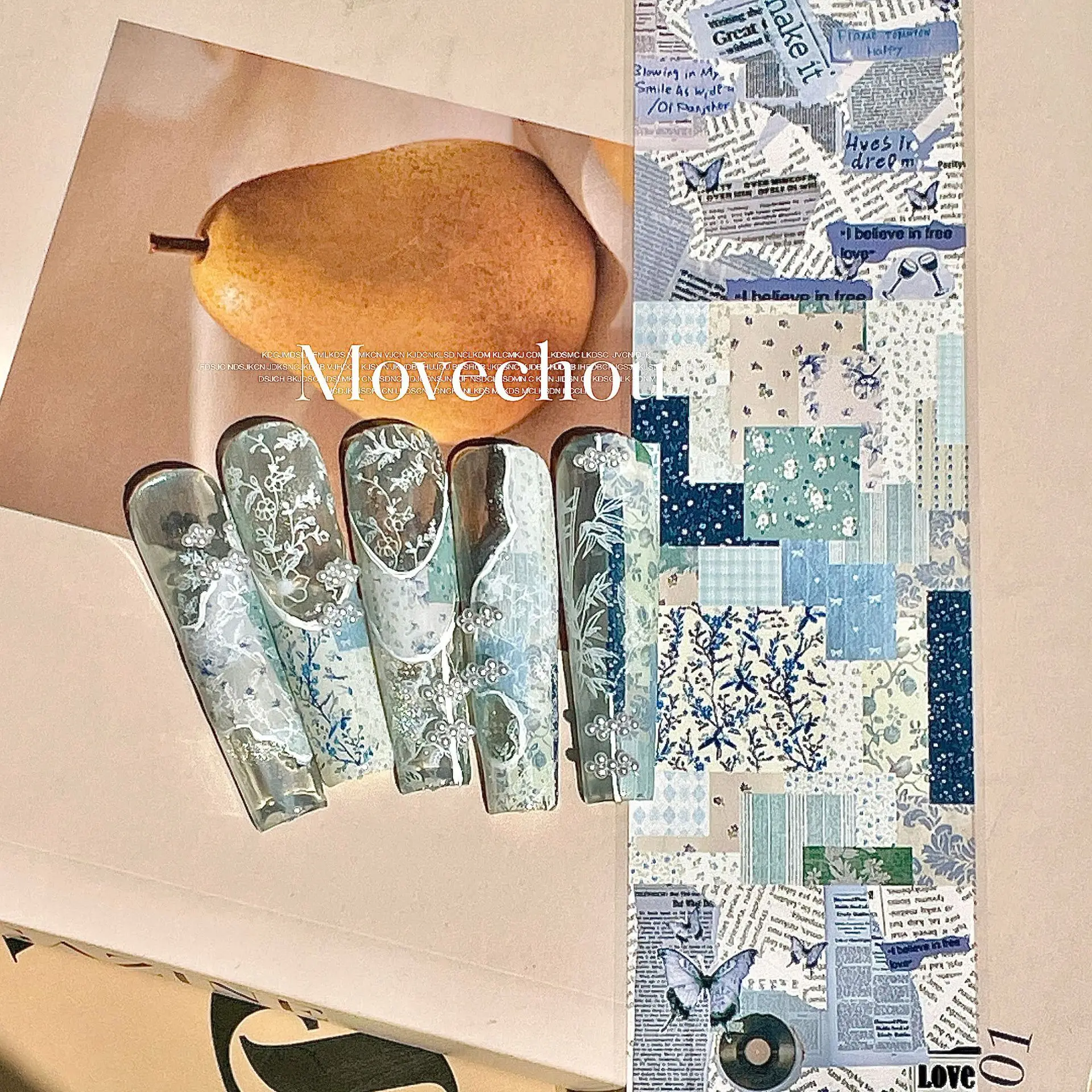 Koreaanse stijl bloemencollage manicure transferstickers, nagelfolie (moet worden gecombineerd met transferlijm)